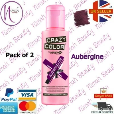 2 X Crazy Color Semi Permanente Haarfarbe Aubergine - 100 Ml (Packung Mit 2) - Bild 1 von 3