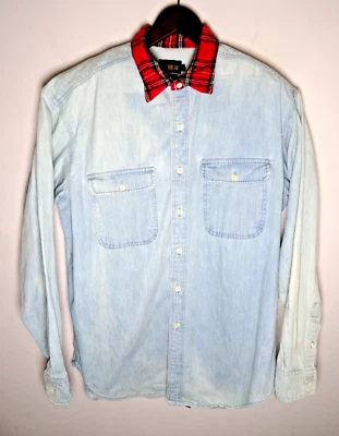 Camisa De Colección Años 90 J Crew Denim Abotonada Grande Para Hombre Desteñida Hecha en EE. UU. Azul Foto 1 de 3