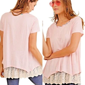 Umgee Top Size S Solid Blush Pink Floral Whimsy Lace Fairy Tunic Womens Shirt - Picture 1 of 4