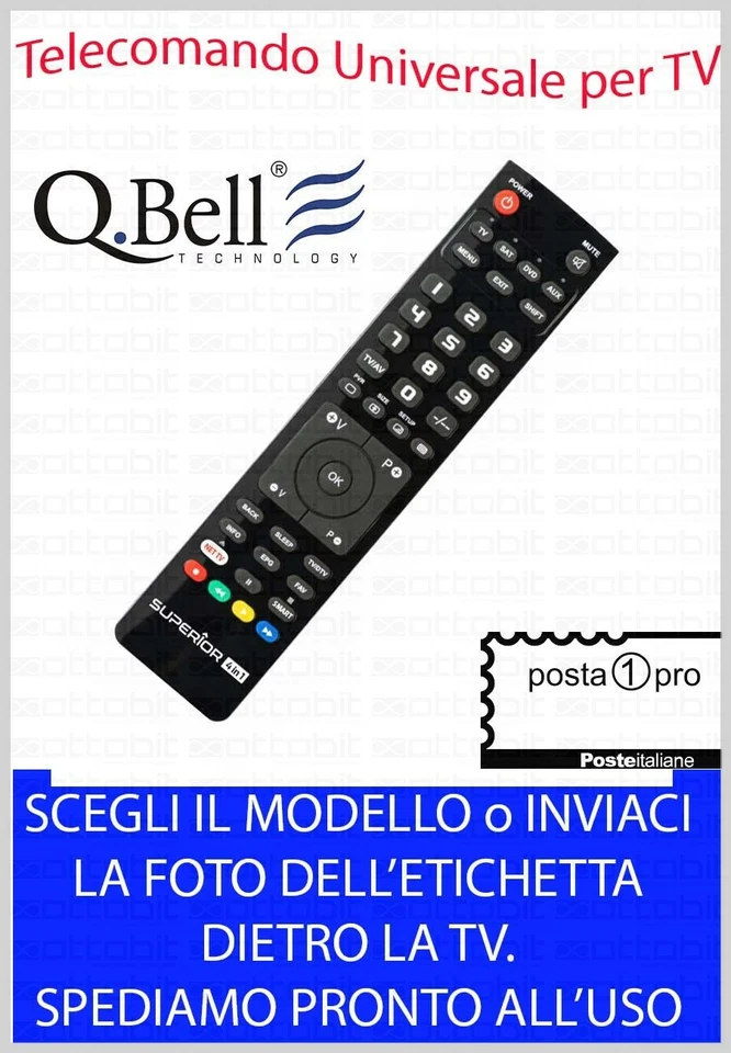 TELECOMANDO UNIVERSALE per TV TELEVISIONE SAT, Q.bell Qbell SCEGLI MODELLO LISTA - Immagine 1 di 1