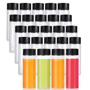24 Pack 10 OZ (300 Ml) Clear PET Plastic Juice Bottles with Black Lids - Plastic - Picture 1 of 6