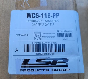 25 Pack LSP WCS-118-PP CORRUGATED STAINLESS 3/4" FIP X 3/4" FIP - Picture 1 of 3