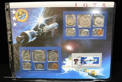 1975 P&D Uncirculated Mint Set Postal Commemorative Society Coins & Stamps - Image 1 of 2