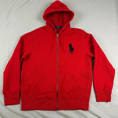 Polo Ralph Lauren Mens hoodie L Red Full Zip Sweatshirt Black Big Pony - Image 1 of 4