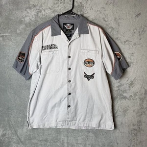 Harley-Davidson Mens L Shirt Gray White Cotton Embroidered Patches - Picture 1 of 5