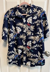 Camisa con botones Chaps XL para hombre azul floral pájaros hawaiano bolsillo manga corta - Imagen 1 de 9