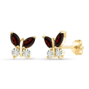 18K Yellow Gold Plated Silver Marquise Garnet and White Moissanite Butterfly - Picture 1 of 5