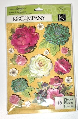 K & Company Serendipity Gran Dimensional Pegatinas Rosas Flores 15 piezas Diario Foto 1 de 4