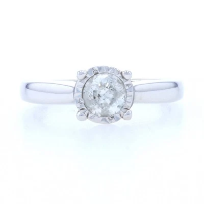 Oro Bianco Diamante Solitario Anello di Fidanzamento - 14k Tondo Brillante - Immagine 1 di 4