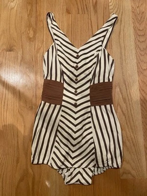 Traje de baño vintage rosa Marie Reid a rayas pinup marrón y crema pequeño Foto 1 de 4