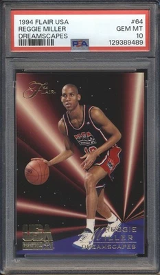 Baloncesto Flair USA 1994 Dreamscapes Reggie Miller #64 PSA 10 GEMA MT HOF POP 3 Foto 1 de 2