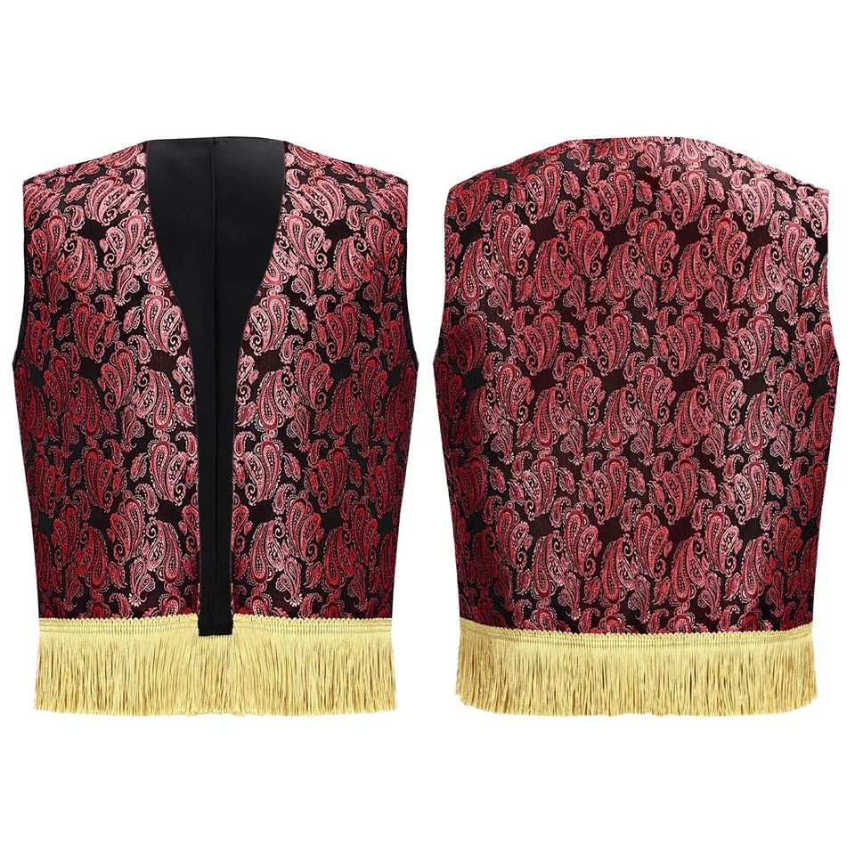 Kids Boys Arab Prince Cosplay Print Fringed Open Waistcoat Halloween Costumes - Image 1 of 4
