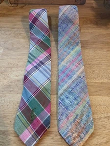 Lote de 2 Corbatas De Colección Polo Ralph Lauren Cuadros Preppy Cuello 1 Madrás 1 Grano Texturizado - Imagen 1 de 13