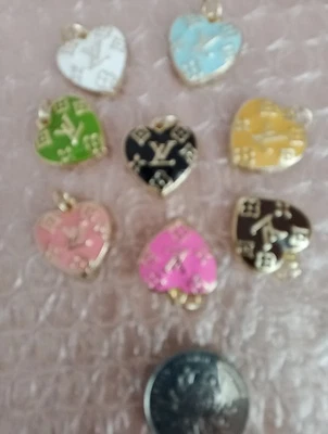8  Pc   Set  Zipper Pull Button  L V Gold Tone Charm Pendant  - Image 1 of 3