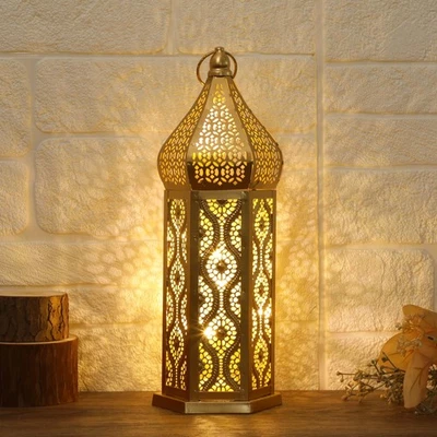 Moroccan Style Temple Hollow Iron Lantern, Vintage Ramadan Lamp Home Decorati... - Image 1 of 4