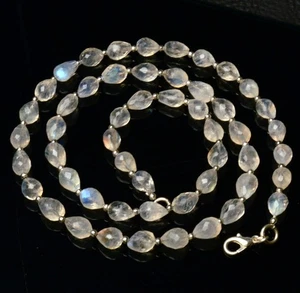 Collar de 22" con gemas de piedra lunar de fuego arco iris natural 9x6 mm facetadas en forma de gota - Imagen 1 de 7