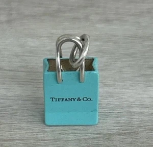 Tiffany & Co Sterlingsilber blau Emaille Einkaufstasche Beuteltasche Anhänger (PO1020052) - Bild 1 von 3
