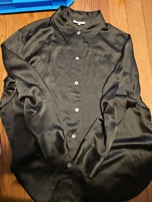 Vince Women's Shaped Collar Silk Button-up Blouse, 2X - Image 1 of 3