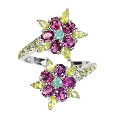 Anello San Valentino ovale non riscaldato rodolite 4x3 mm peridoto smeraldo... - Immagine 1 di 4