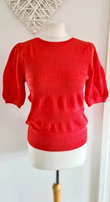 Ladies Womens Dorothy Perkins Orange Open Knit Jumper Size 12 Puff Sleeve - Image 1 of 4