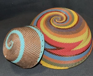 Set Of 2 Handmade African Zulu Telephone Wire Basket/Bowl 8” + 4” Diameter - Picture 1 of 10