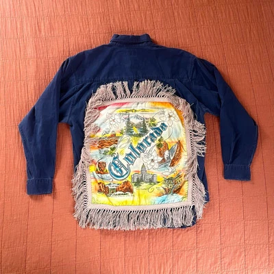 Vintage Custom Colorado National Parks Button Down Blue Embroidered with Patches - Image 1 of 4