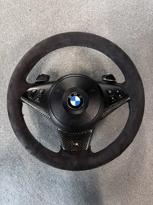 OEM BMW E60 E61 E63 E64 Sport Steering Wheel Complete Black Leather Paddle Shift - Image 1 of 4