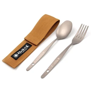 Village Blacksmith MK-6029 Pure Titanium Spoon & Fork Set w/Case Made in Japan - Picture 1 of 7