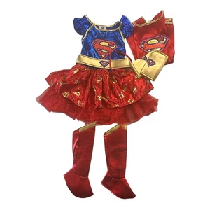DC Super Girl Girl's Dress, Shoe Covers, Wrist Cuffs & Headband Costume Set - Picture 1 of 2