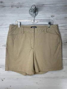 Pantaloncini Lands End donna 14 kaki vita media chino zip mosca elasticizzati tasche casual - Foto 1 di 13