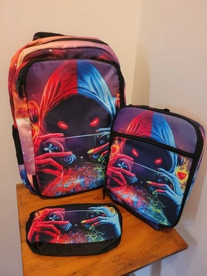 Lighting Gamers Backpack School Boys or Girls, Red/Blue Lunch Box & Pencil Case - Image 1 of 4