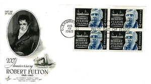 1270 Robert Fulton, ArtCraft, block of 4, FDC - Imagen 1 de 1