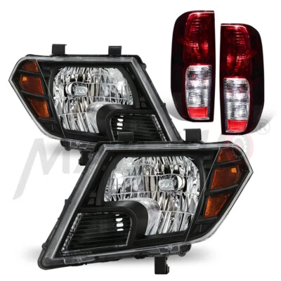 Se adapta a faros negros Nissan Frontier 09-21 + luces traseras de freno traseras [rojo humo] Foto 1 de 4