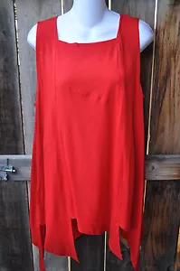 ART TO WEAR MISSION CANYON 74 ASIMMETRICO PIXIE HEM TANK IN TINTA UNITA SCARLATTO, 44B! - Foto 1 di 4