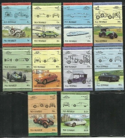 AUTOMOBILES Set of 20 Mint NH Complete Nui - Tuvalu 10 joined pairs $11.95 Value Cover