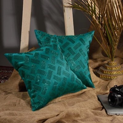 Teal decorative designer pillows cushion cover living room handmade pillow cover - Image 1 of 4