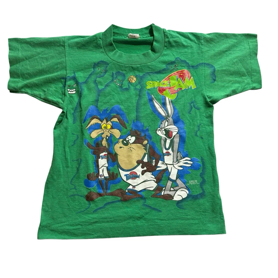 Vintage Space Jam Shirt Youth Medium Kids Green Freeze Looney Tunes Monstars - Image 1 of 4