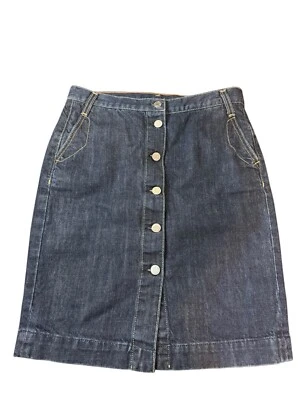 Falda vaquera vintage J CREW de mezclilla lápiz recta elástica lavada oscura talla 2 botones Foto 1 de 4