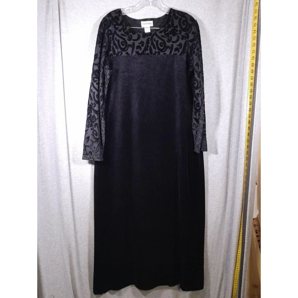Vestido DVF Diane Von Furstenberg Mujer Grande Negro Mangas Transparentes Terciopelo Midi Foto 1 de 4