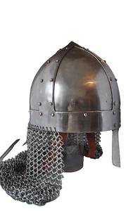 Nasal Helm Mit Ketten Nacken 1mm Stahl Leder Inlay LARP Reenactment Wikinger - Bild 1 von 5