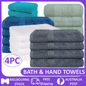 100% Combed Cotton Bath Towel Hand Towel Face Washer Bath Mat Or Towel 4 Pcs Set - Picture 1 of 18