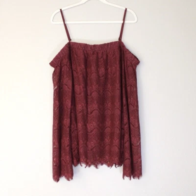 Blusa de Encaje No Boundaries Talla Grande XXL Manga Larga Borgoña Hombro Descubierto Boho Foto 1 de 4