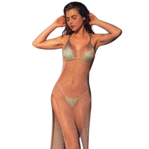 Strand Cover Up Sexy Transparent Netz Netz Strick Glitzer Tunika Langes Kleid Beachwear - Bild 1 von 17