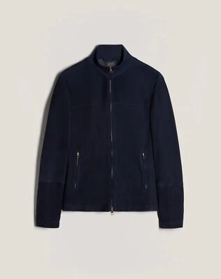 Dunhill Blue High-Neck Men’s Suede Track Jacket Leather Windbreaker Italy - Image 1 of 4