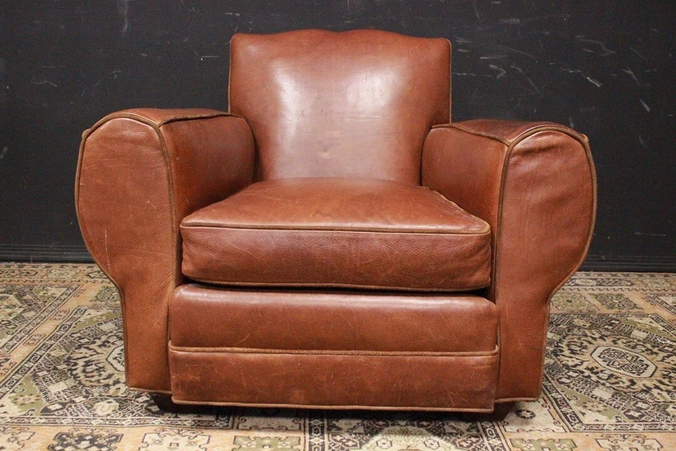 Splendida poltrona provenienza Inghilterra UK bergere pelle marrone chiaro  - Immagine 1 di 4