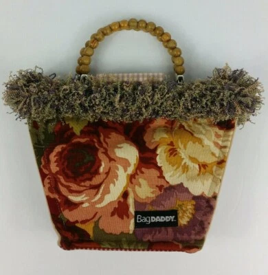 BagDaddy весело Дамская сумка деревянный бусина ручки вьющиеся бахромы цветочный очень чистый EUC - Изображение 1 из 4