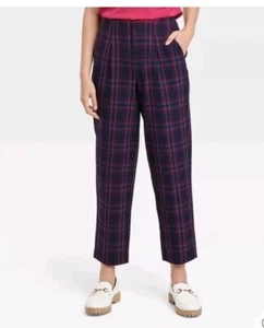 A New Day Womens High Rise Relaxed Tapered Leg Pants Navy Plaid Size 2 - Picture 1 of 4