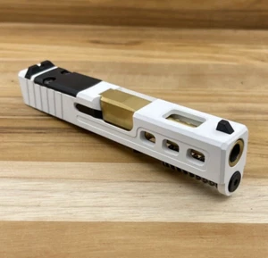 For Glock 43 43x WHITE Complete Slide Lighting Port RMSc PORTED GOLD TIN Barrel - Picture 1 of 13