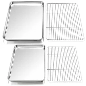 Baking Sheets with Racks Set of 2, Stainless Steel Cookie Sheet Baking Tray P... - Picture 1 of 7