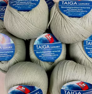 10 x TAIGA luxury Nostalgia merino wool yarn balls green made Russia Troitsk H - Picture 1 of 6